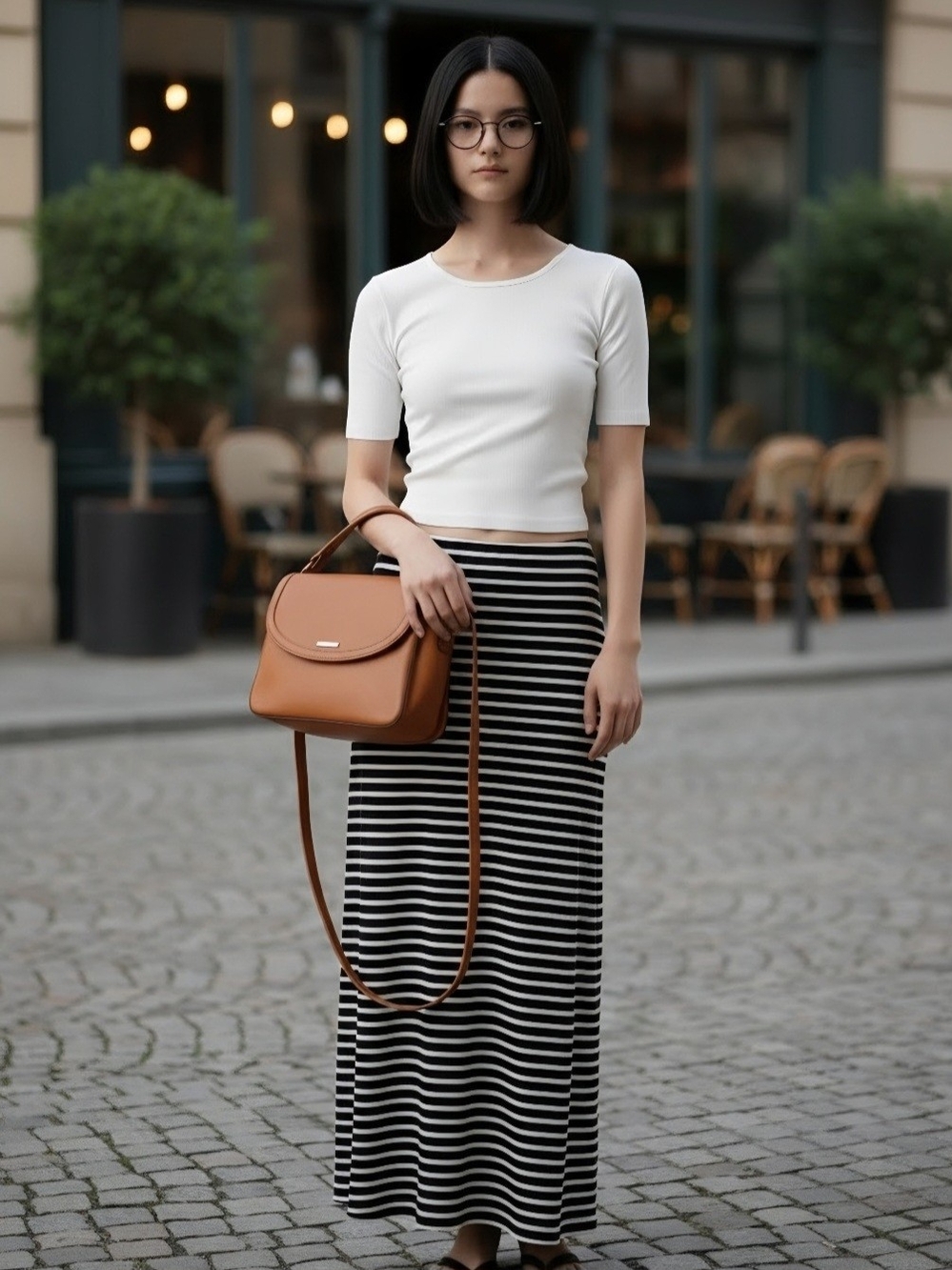 J. Crew Women Size M Black and White Striped Maxi Skirt